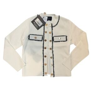 Aleeza Paris Serene Knit Blazer Medium White with Black trim